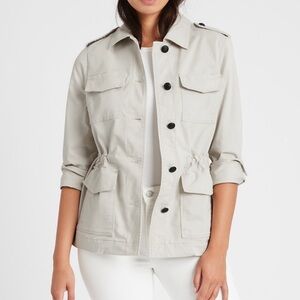 Banana Republic Twill Utility Jacket Stone Gray Drawstring Sz XS 425037 T0829